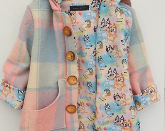 Size 3 vintage wool jacket, upcycled Australian wool, bluey lining, handmade avocado button