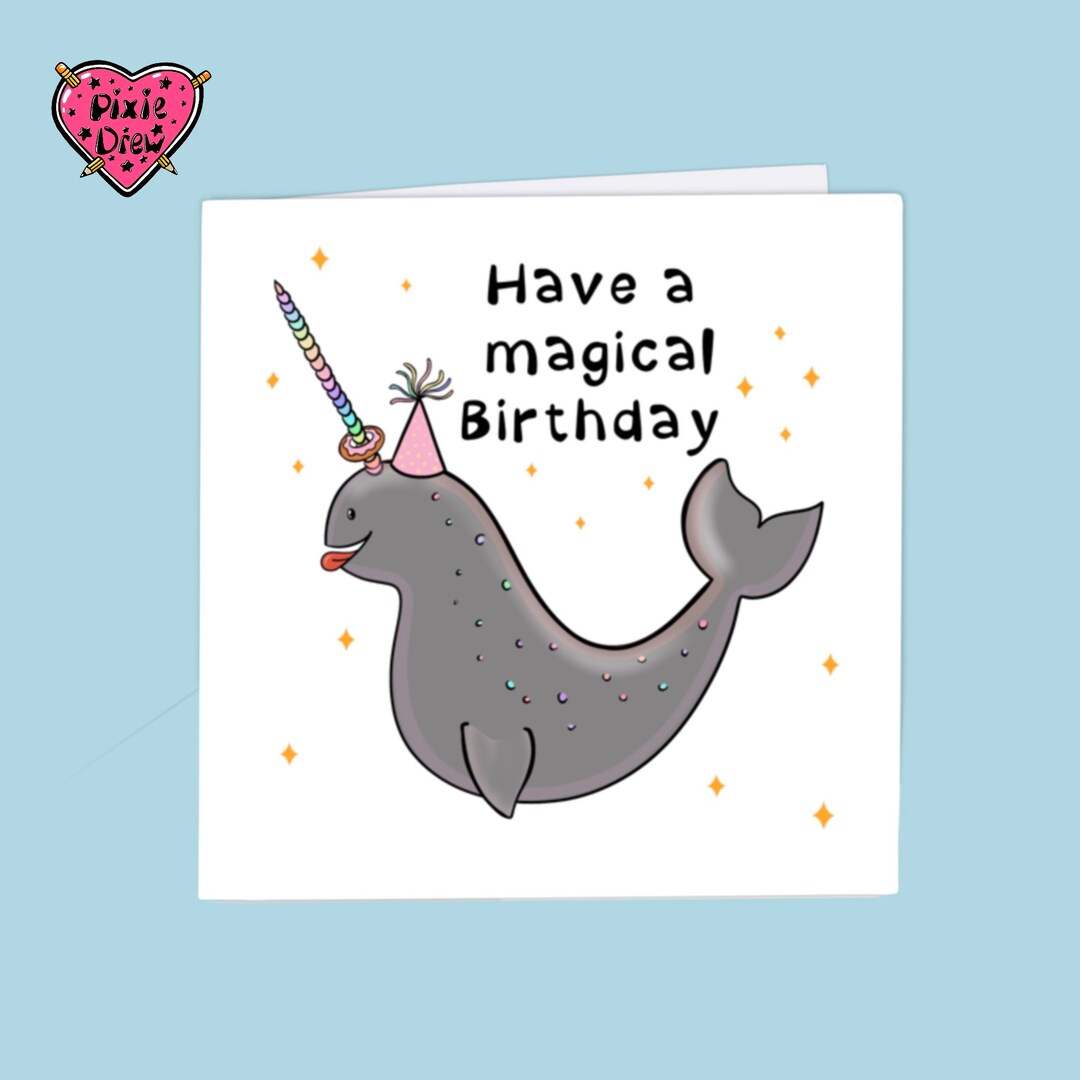Narwhal Birthday Card Ocean Theme Greetings Card With - Etsy