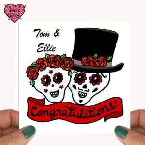 Carte alternative de félicitations pour mariage le jour des morts avec personnalisation