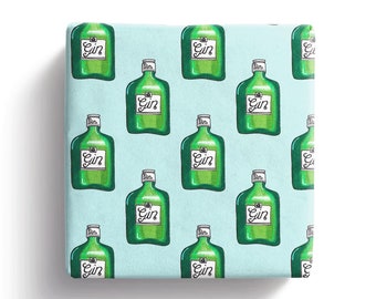 Gin bottle Gift wrap, bottle of gin wrapping paper, gin bottle wrapping paper, novelty print gift wrap, gift wrap for men