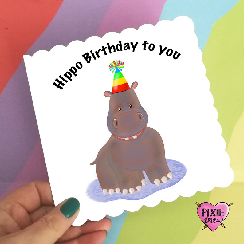 Hippopotamus Birthday Card Hippo Birthday to You Hippo Pun Etsy