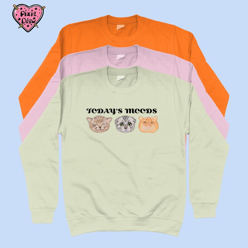 Funny Cat sweatshirt, cat moods jumper in orange, pink or green image 3