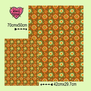 Seventies style floral wrapping paper, brown, orange and green gift wrap, retro wrapping paper image 9