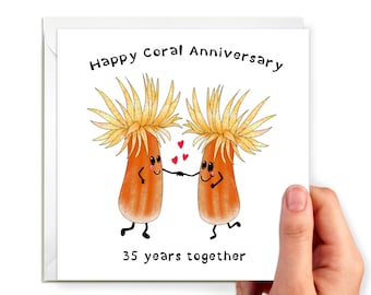 35th Anniversary card, Happy Coral Anniversary card with sun corals (Tubastraea)