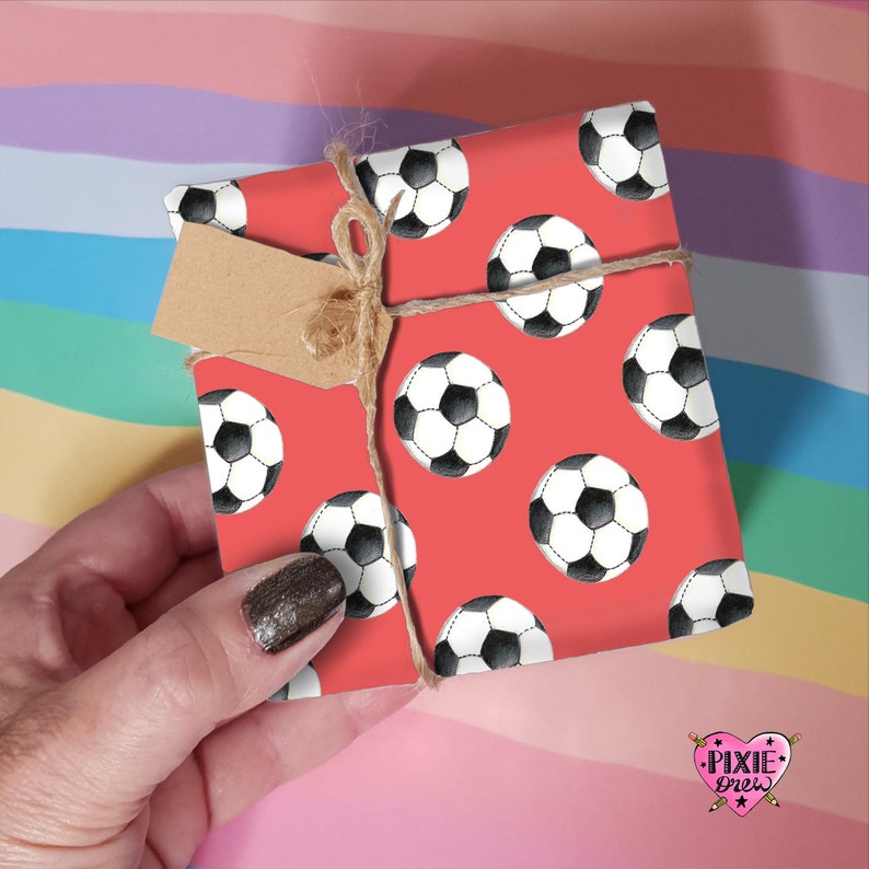 Football Wrapping Paper Football Gift Wrap Red Background. Etsy UK
