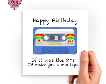 80s Cassette Tape Birthday Card, Mix Tape, Valentine's Day