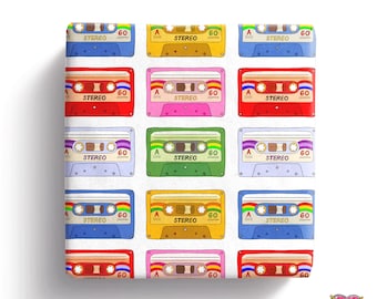 Cassette Tape Wrapping Paper – Retro 80s 90s Gift Wrap – Colourful Tape Illustrations – Music Lover Gift Wrap – Vintage Mixtape Pattern