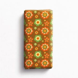 Seventies style floral wrapping paper, brown, orange and green gift wrap, retro wrapping paper image 8