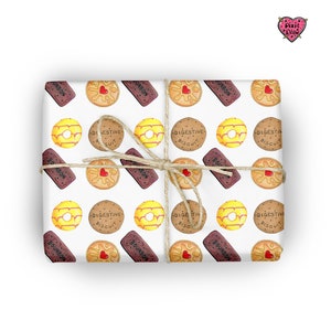 Biscuit wrapping paper, jammy dodger, bourbon, digestive Gift wrap.