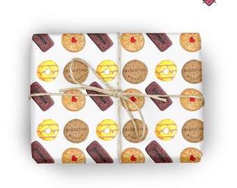 Biscuit wrapping paper, jammy dodger, bourbon, digestive Gift wrap.