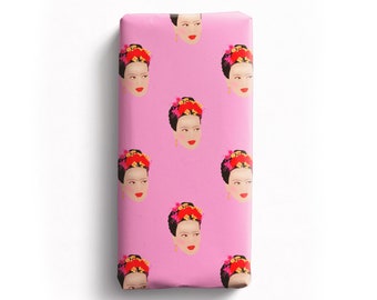 Frida Gift wrap in pink, Frida wrapping paper,  Frida novelty print gift wrap - Pixie Drew