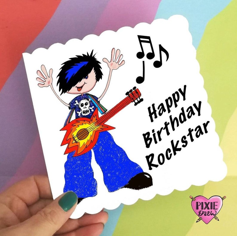Rockstar Birthday Card Happy Birthday Rockstar Musicians Etsy UK