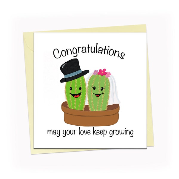 Wedding congratulations card, cactus wedding card, marriage card, may your love keep growing, lgbtq