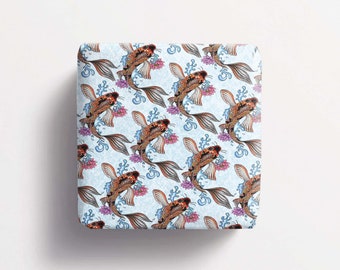 Koi Fish Wrapping Paper, Hand Drawn Fish and lotus flower Pattern