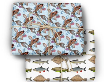 Koi fish wrapping paper, or, freshwater fish wrapping paper, gift wrap for fishermen or women