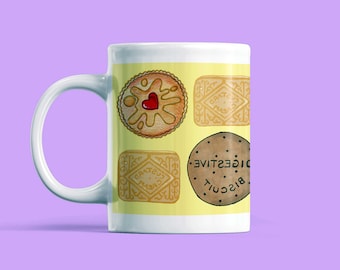 British biscuit mug, Biscuit tea mug, biscuit coffee mug, biscuit mug, jammy dodger mug, custard cream mug, digestive mug,