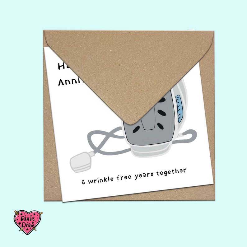 Iron anniversary card, happy sixth anniversary card with an iron, funny anniversary card image 10