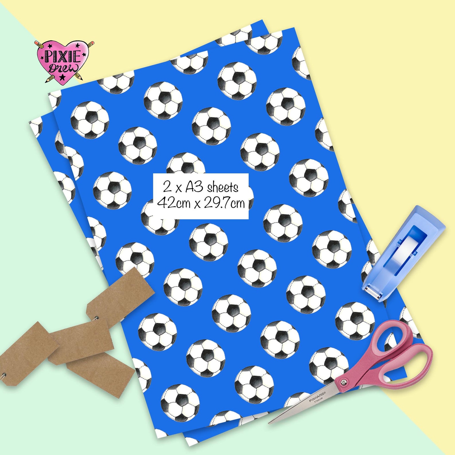 Football Wrapping Paper Football Gift Wrap Blue Background. Etsy