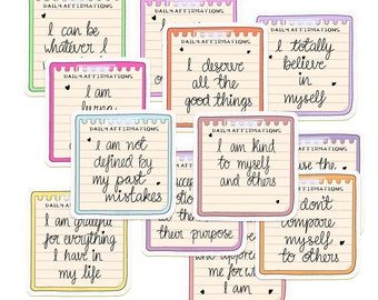 Daily Affirmations sticky notes png printable stickers, inspirational mental health print and cut sticker set to print at home