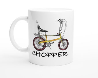 Chopper Bike Ceramic Mug, 1970s Nostalgic Bicycle, Gift for Dad