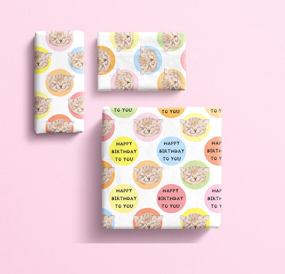 Cat Birthday Gift Wrap Happy Birthday Cat Wrapping Paper Etsy