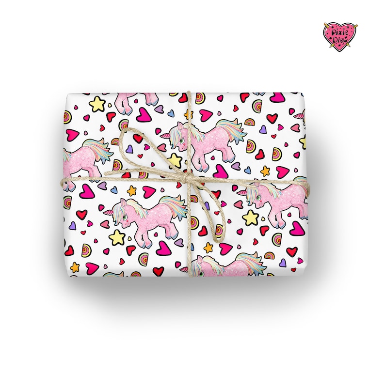 Unicorn Gift Wrap – Hand Drawn Unicorn Wrapping Paper – Cute Novelty Print Gift Wrap for Birthdays & Magical Gifts bild 5