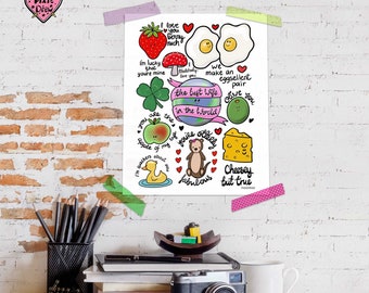 Best Wife in the World print with lots of punny illustrations, cute funny anniversary or birthday gift