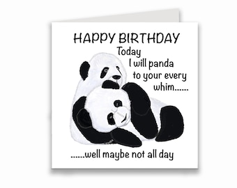 Panda birthday card, funny birthday card for your loved one or partner