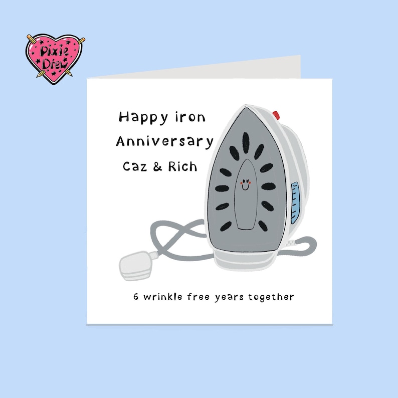 Iron anniversary card, happy sixth anniversary card with an iron, funny anniversary card image 5