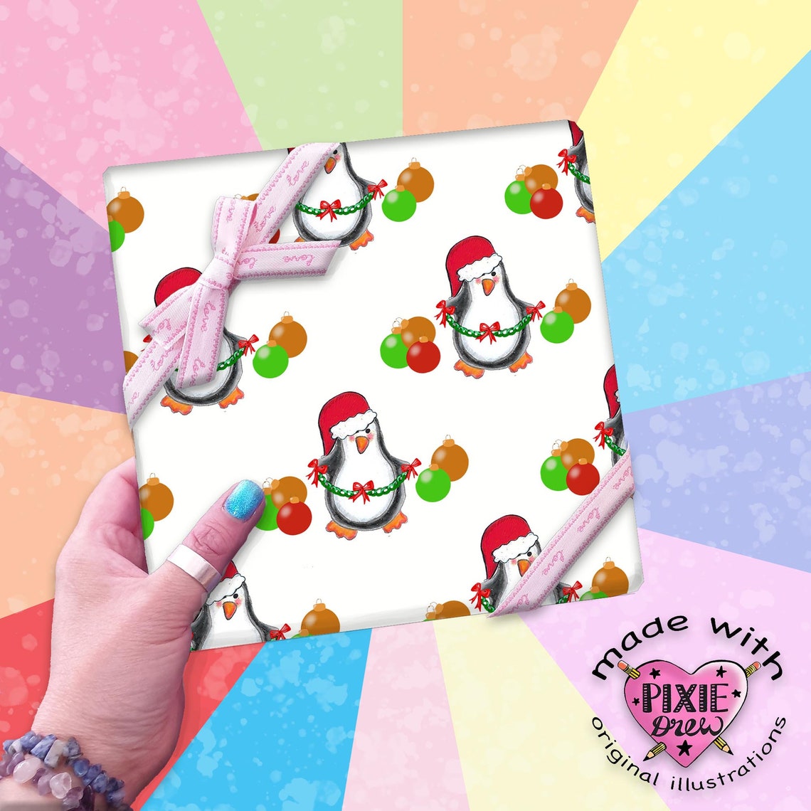 Penguin Christmas Wrapping Paper Penguin Wrap Gift Wrap Etsy