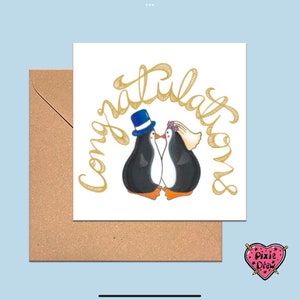Carte de mariage pingouin, félicitations pour votre mariage, carte de M. et Mme pingouin pour le jour de votre mariage