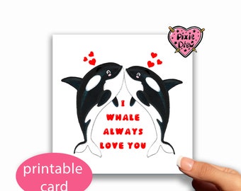 Whale Valentines day card or Anniversary Card