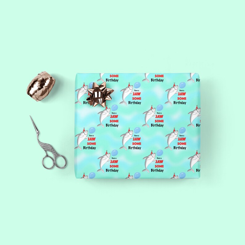 Shark Gift Wrap Jaws Wrapping Paper Have a Jawsome Birthday Etsy UK