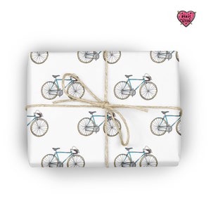 Bicycle Gift wrap, bike eco wrapping paper with blue or red road bikes for cyclists, for cycling enthusiasts