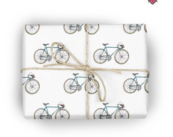 Bicycle Gift wrap, bike eco wrapping paper with blue or red road bikes for cyclists, for cycling enthusiasts