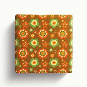 Seventies style floral wrapping paper, brown, orange and green gift wrap, retro wrapping paper image 5