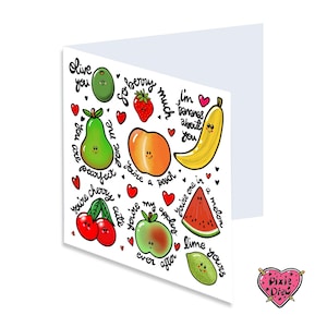 Carte de Saint-Valentin - Conception amusante de fruits Punny pour votre bien-aimé - Carte de voeux d'amour douce et créative