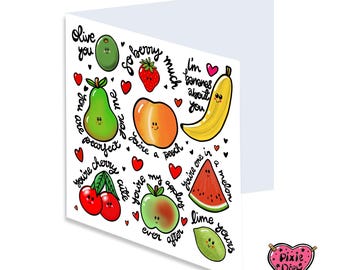 Valentines Day Card - Funny Punny Fruit Design for Your Loved One - Sweet & Creative Love Greeting