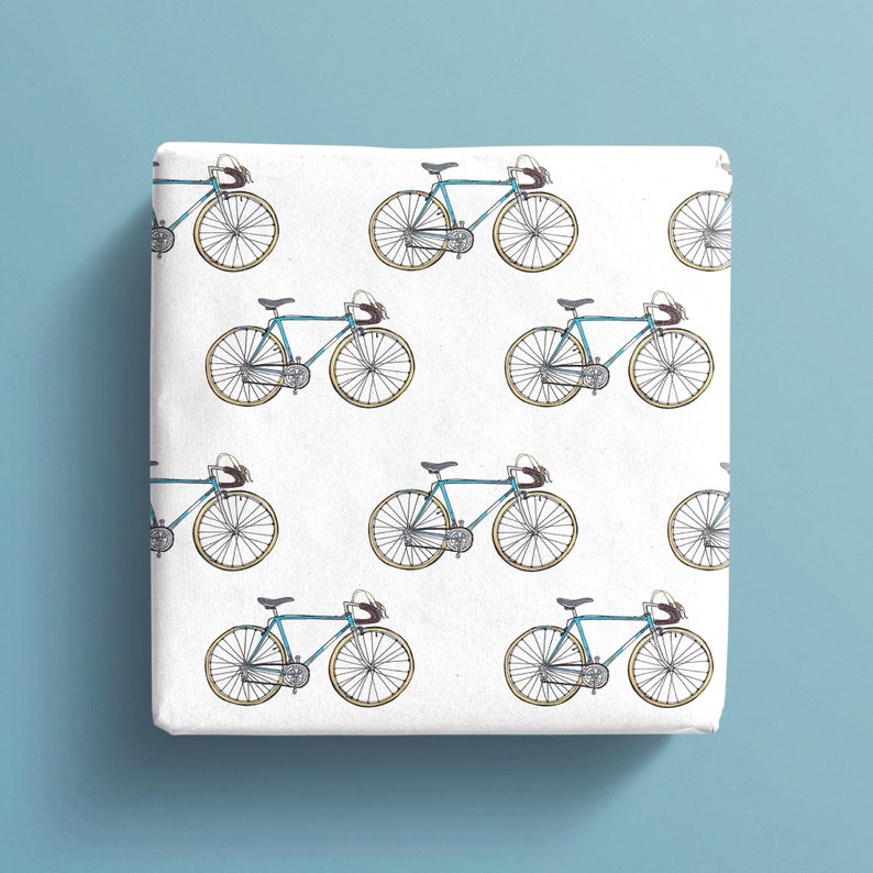 Bicycle Gift Wrap Bike Eco Wrapping Paper With Blue or Red Etsy UK
