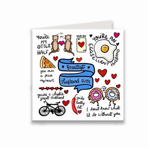 Carte de Saint-Valentin drôle pour mari avec des illustrations mignonnes et chétives, carte d'anniversaire ou d'anniversaire pour mari