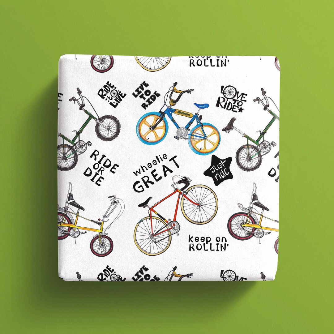 Bicycle Gift Wrap, Racing Bike Wrapping Paper, Chopper Bike Gift Paper, Novelty Print Gift Box