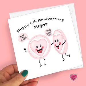 Carte du 6e anniversaire, carte d'anniversaire en sucre pour votre mari ou votre femme