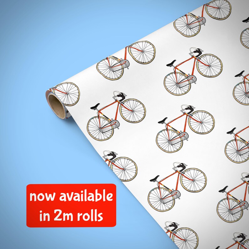 Bicycle Gift Wrap Bike Eco Wrapping Paper With Blue or Red Etsy UK