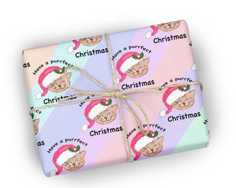 Cat Christmas wrapping paper, cat gift wrap, cat wrapping paper, little kitten luxury Christmas paper