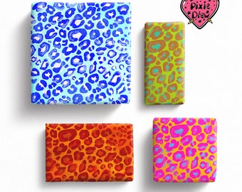 Eco Leopard print wrapping paper, leopard print Gift wrap, , blue and yellow leopard gift wrap, gift wrap, novelty print gift wrap.