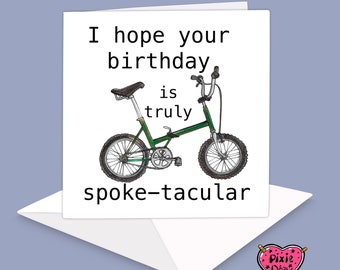 Bike Pun Birthday Card, folding bike Pencil Illustration