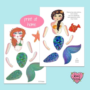 Articulated mermaid paper doll instant download for you to make at home, paper toy