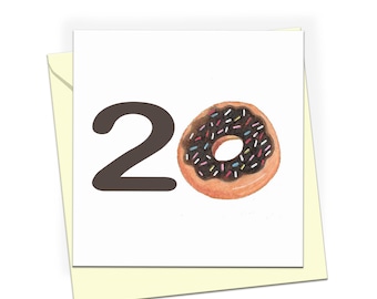 20th Birthday card with a donut for the zero