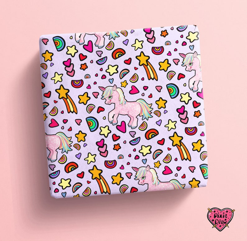 Unicorn Gift Wrap – Hand Drawn Unicorn Wrapping Paper – Cute Novelty Print Gift Wrap for Birthdays & Magical Gifts bild 2