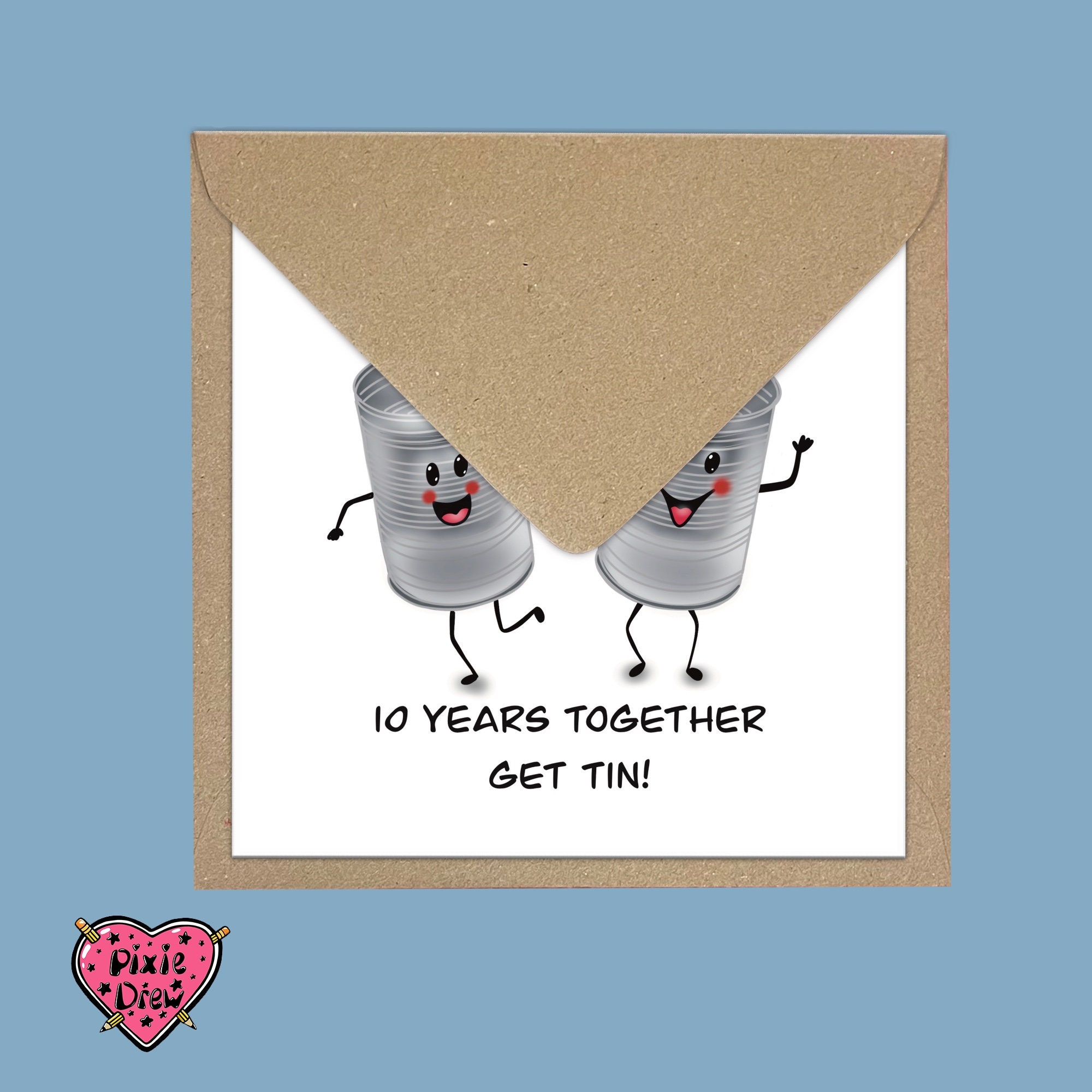 Tin Anniversary Card, Happy Tenth Anniversary Card With 2 Tins